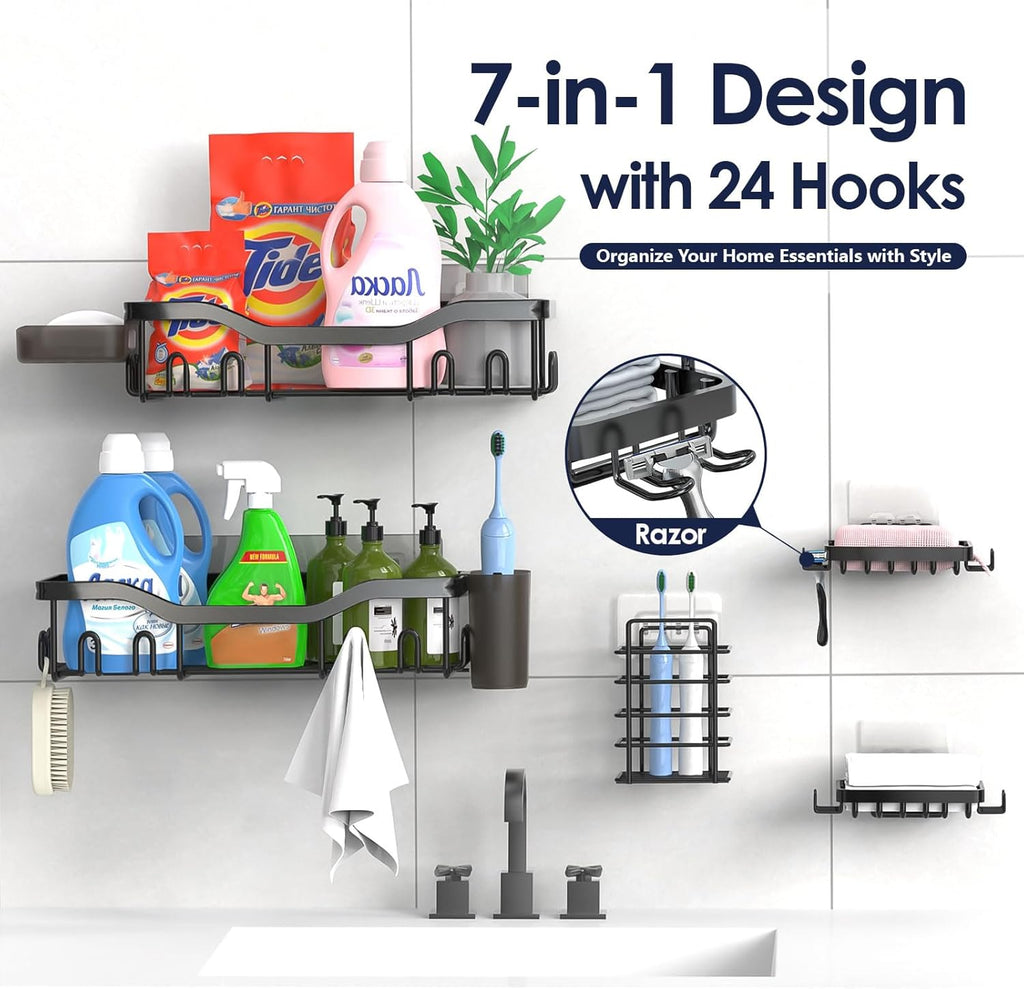 Shower Caddy Bathroom Shower Organizer Adhesive Shower Shelves with Soap Holder, Shower Shelf for inside Shower Storage Rack with Rustproof Stainless Steel for Home Organization, 2 Pack Large