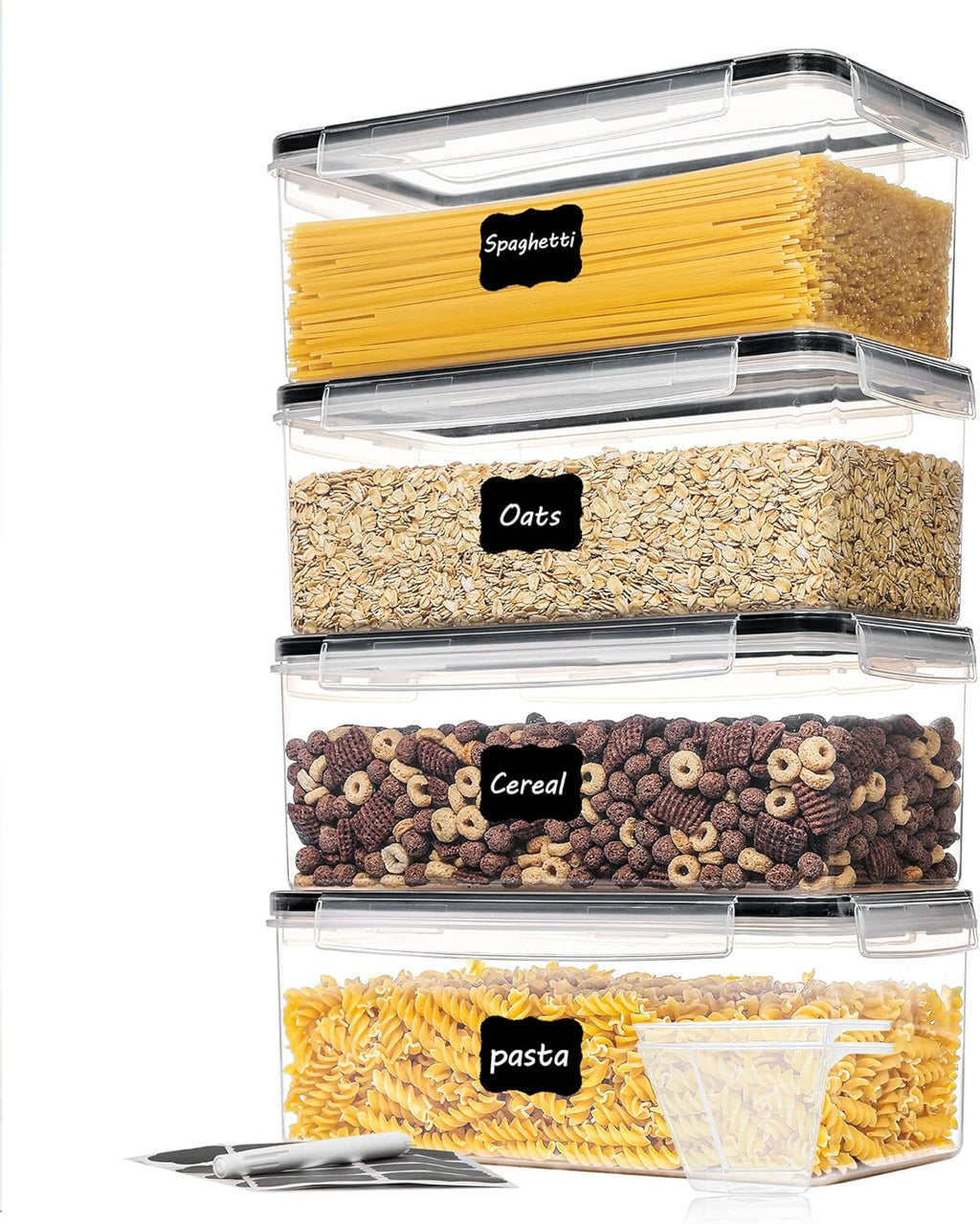 4PCS Set 3.2L Airtight Food Storage Containers with Lids, Plastic Spaghetti Container for Pasta, BPA Free Air Tight House Kitchen Pantry Organization