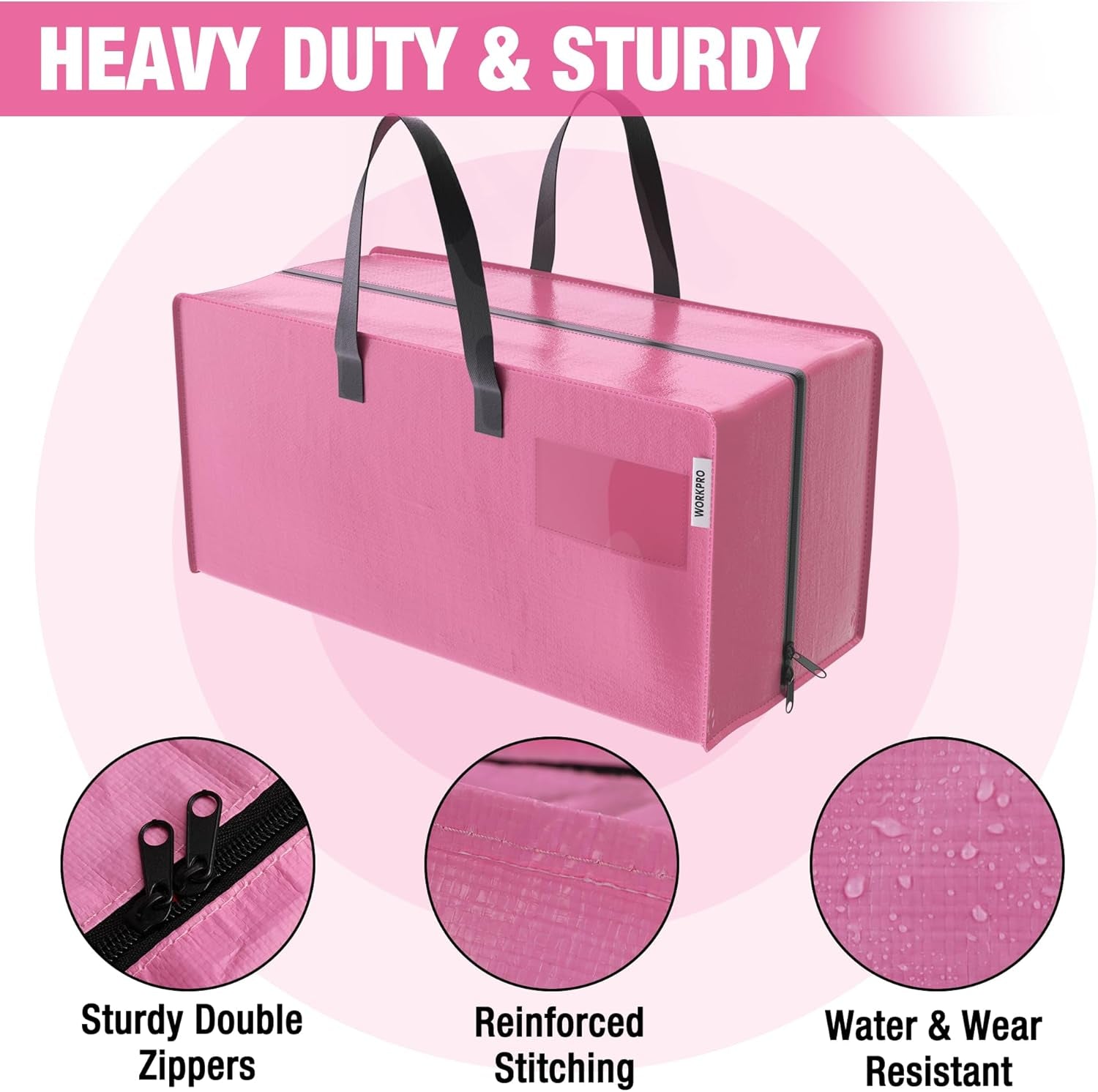 6 Pack Extra Large Moving Bags with Zippers & Carrying Handles Backpack Straps, Heavy-Duty Storage Tote for Space Saving Moving Storage - Pink