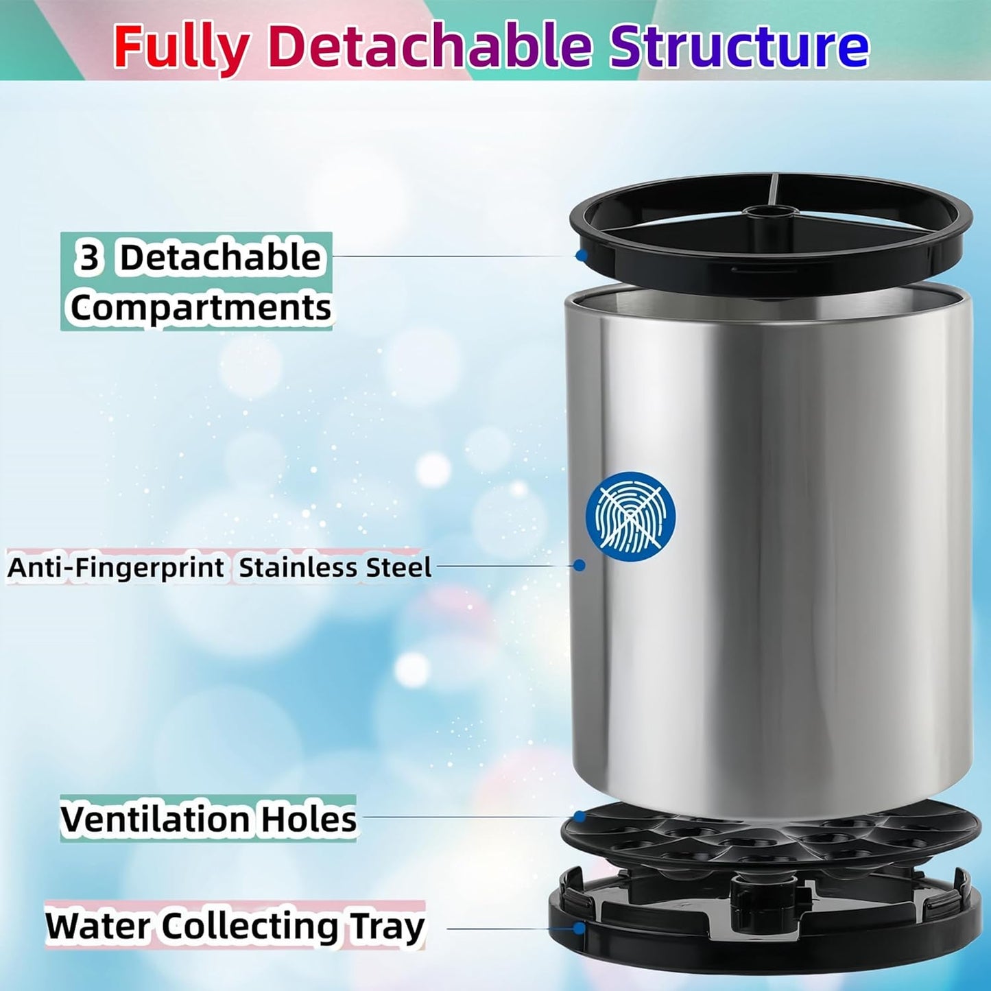 Kitchen Utensil Holder Extra Large 360° Rotating for Counter Organizer Stainless Steel Storage Cooking Silverware Caddy Flatware 3 Compartment Flatware Spoon Spatula Lazy Susan （Silvery）