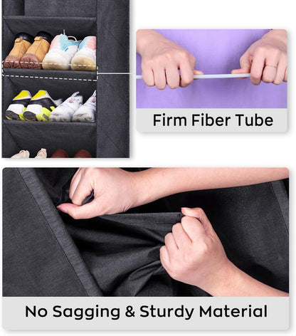 over the Door Shoe Organizer for Closet with Large Deep Pockets, Narrow Shoe Rack for Door Hanging Boots Storage, Black