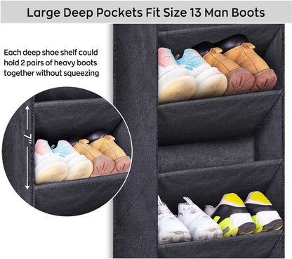 over the Door Shoe Organizer for Closet with Large Deep Pockets, Narrow Shoe Rack for Door Hanging Boots Storage, Black
