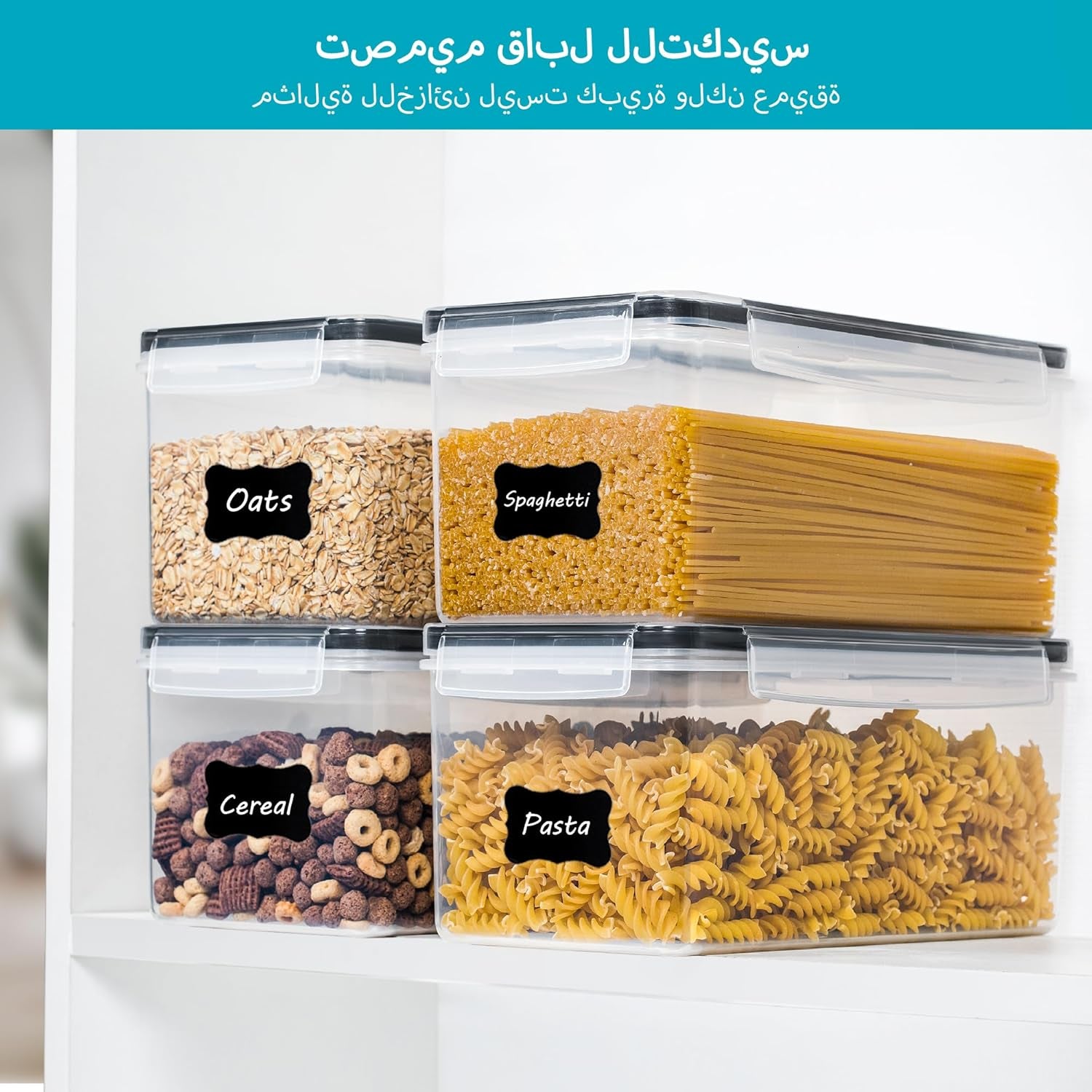 4PCS Set 3.2L Airtight Food Storage Containers with Lids, Plastic Spaghetti Container for Pasta, BPA Free Air Tight House Kitchen Pantry Organization