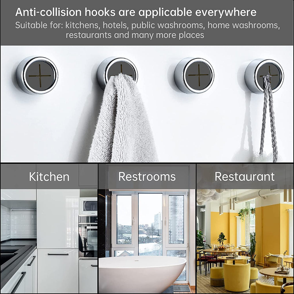 3 Pieces Kitchen Towel Hooks round Adhesive Dish Towel Hook Premium Chrome Finish & Easy Installation Wall Mount Hand Towel Hook Ideal as Bathroom, Shower or Outdoor Towel Holders