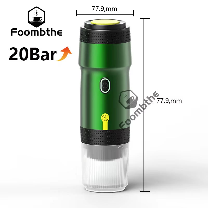 Foombthe Electric Portable Coffee Machine Italian Espresso Machine for Car & Home 3-In-1 Capsule Powder Travel Coffee Maker