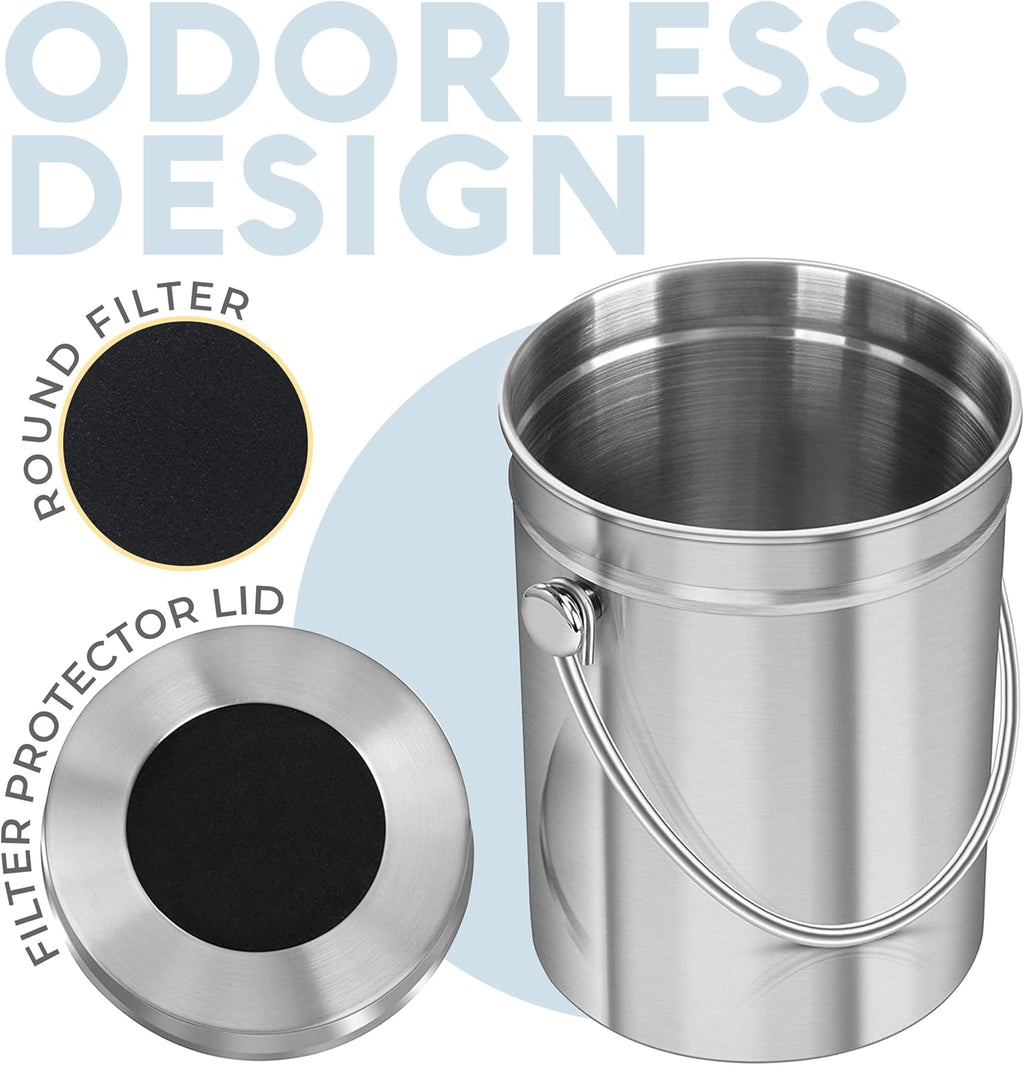 Top Rated Stainless Steel Compost Bin 1.3 Gallon-Includes Charcoal Filter