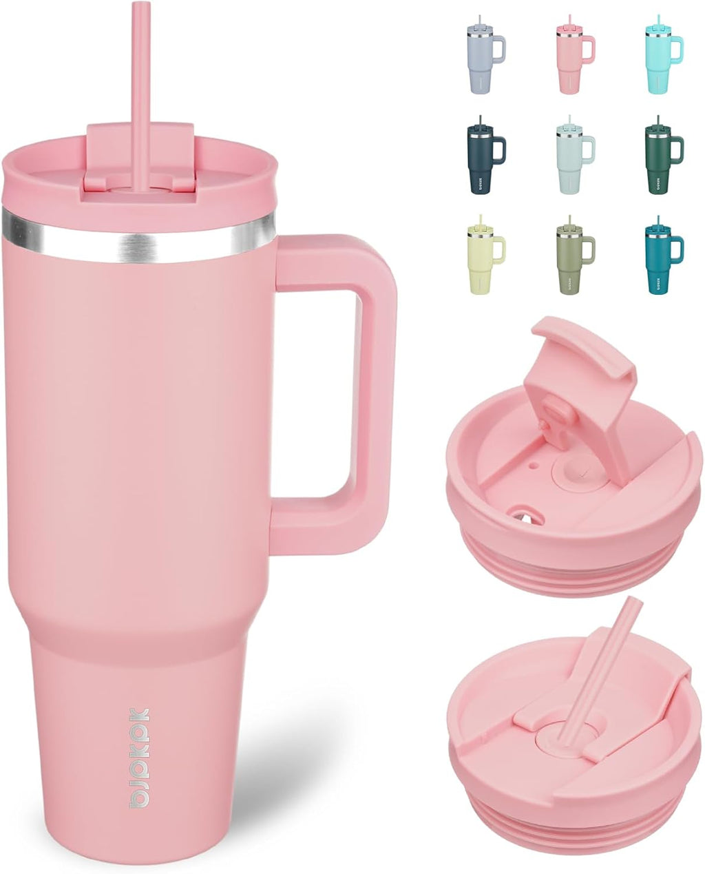 30Oz Stainless Steel Insulated Tumbler with Handle and Lid Straw Travel Coffee Mug Thermal Cup,Light Pink