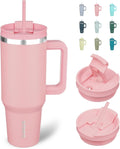 30Oz Stainless Steel Insulated Tumbler with Handle and Lid Straw Travel Coffee Mug Thermal Cup,Light Pink