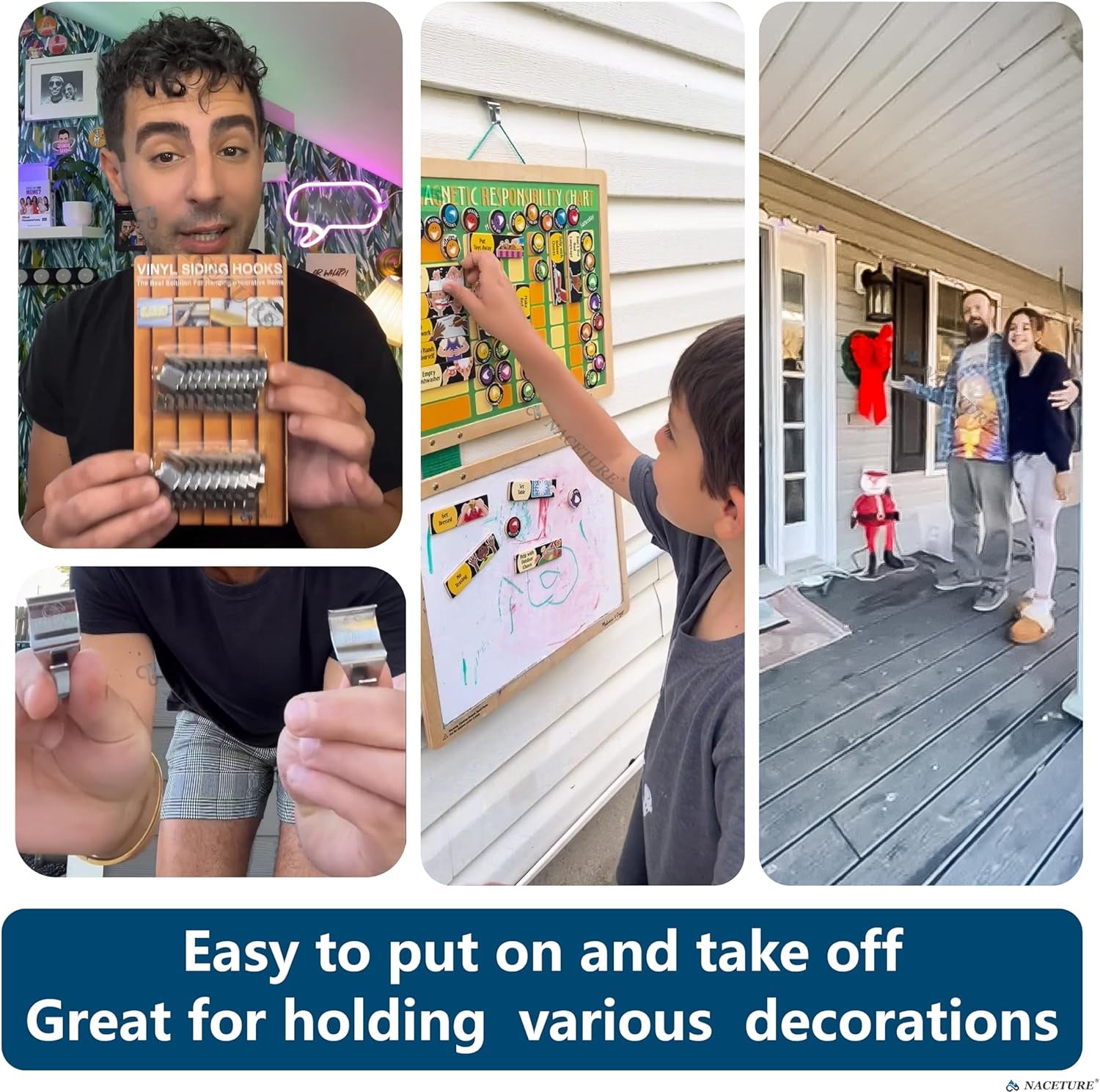 Vinyl Siding Hooks 20 Pack Heavy Duty Siding Clips Vinyl Siding Hanger for Hanging on Patio, No Hole Need Command Outdoor Hook Hang to Decor Wreath Things for Horizontal Vinyl Siding