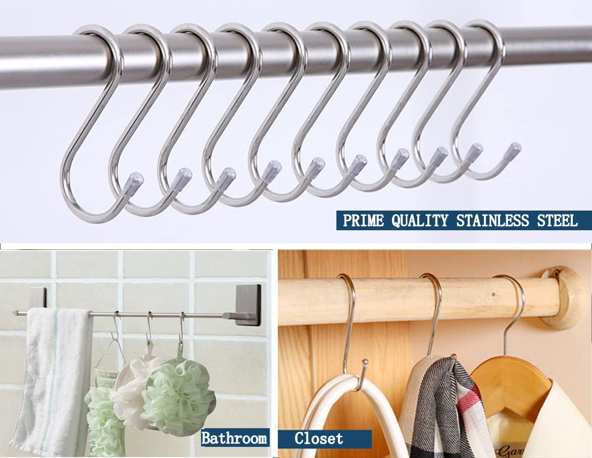 20 Pack 3.4" S Shaped Hooks Stainless Steel Metal Hangers Hanging Hooks for Kitchen, Work Shop, Bathroom, Garden