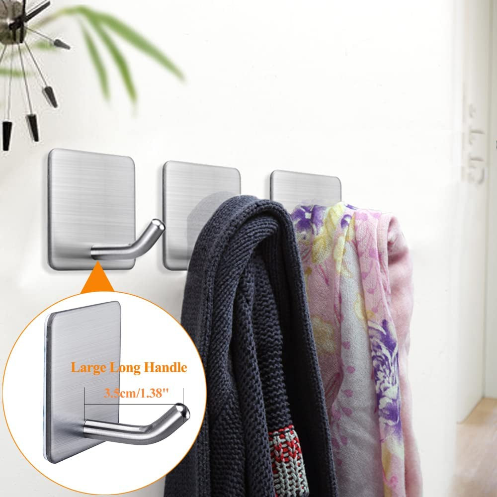 Heavy Duty Adhesive Towel Hooks Stick on Towel Hanger Wall Holder Waterproof Stainless Steel Sticky Hooks for Hanging Bathroom Kitchen Home-4 Packs