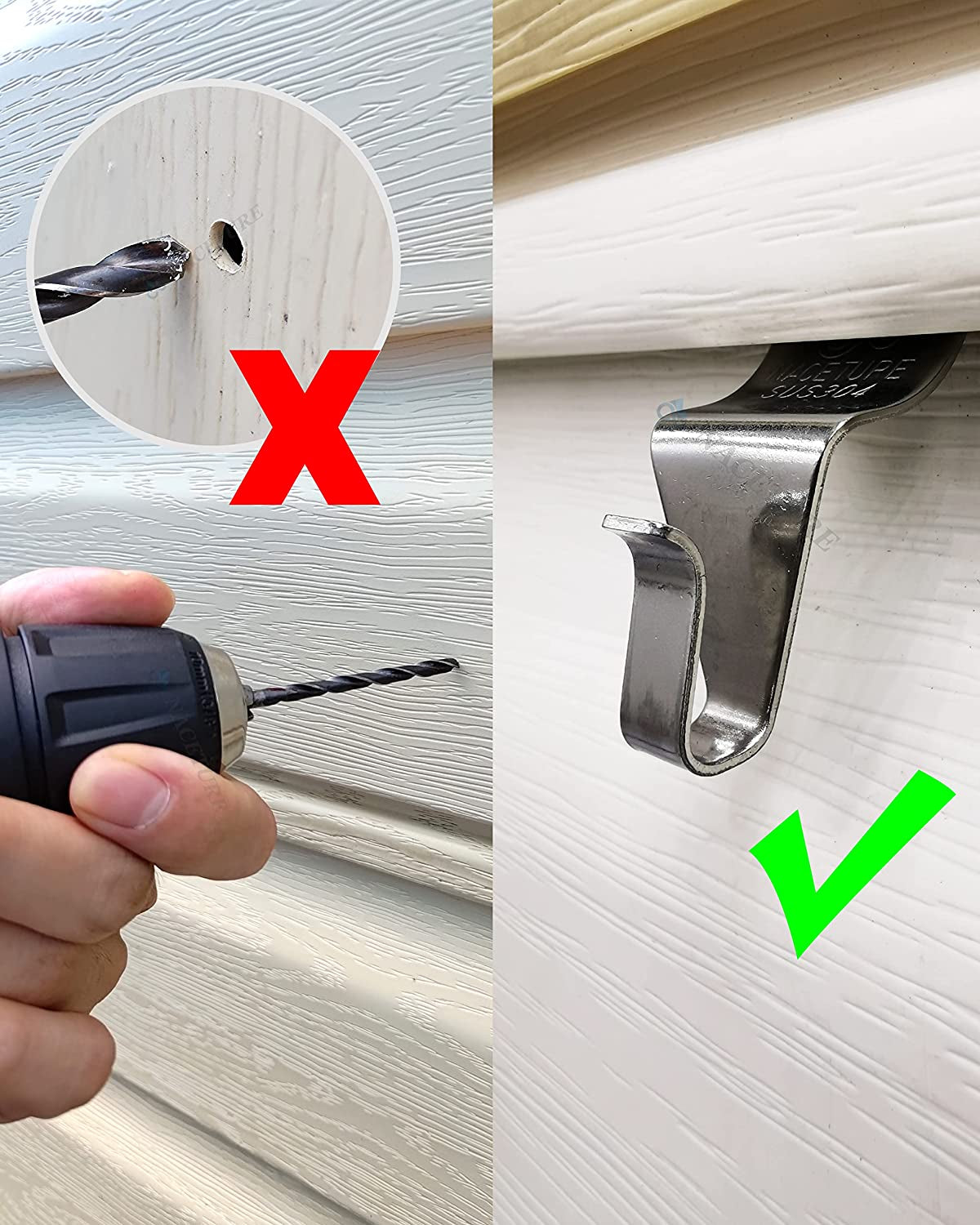 Vinyl Siding Hooks Hanger (10 Pack) | Vinyl Siding Hooks for Hanging Outdoor Deck Decor, No Drill Vinyl Siding Clips for Hanging outside Home or Holiday Decor (Sliver)