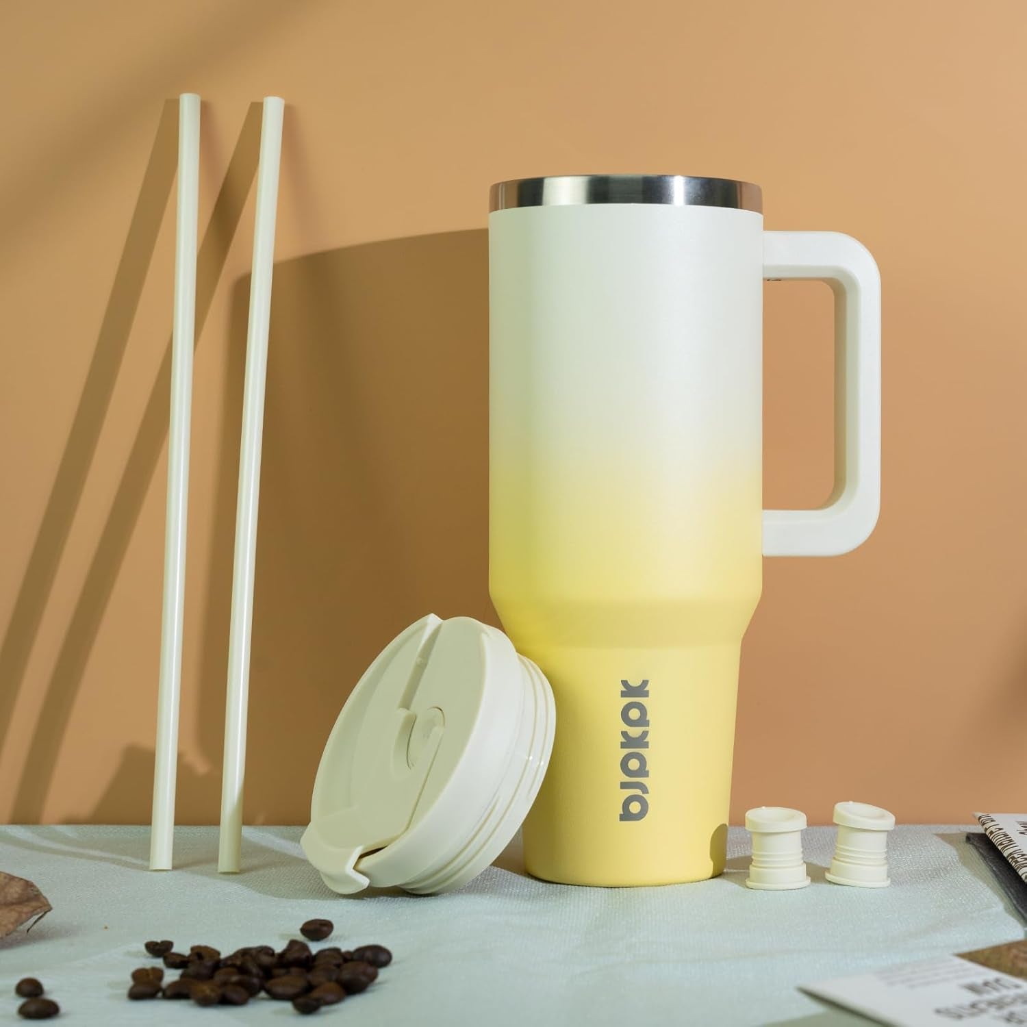 30Oz Stainless Steel Insulated Tumbler with Handle and Lid Straw Travel Coffee Mug Thermal Cup,Light Pink