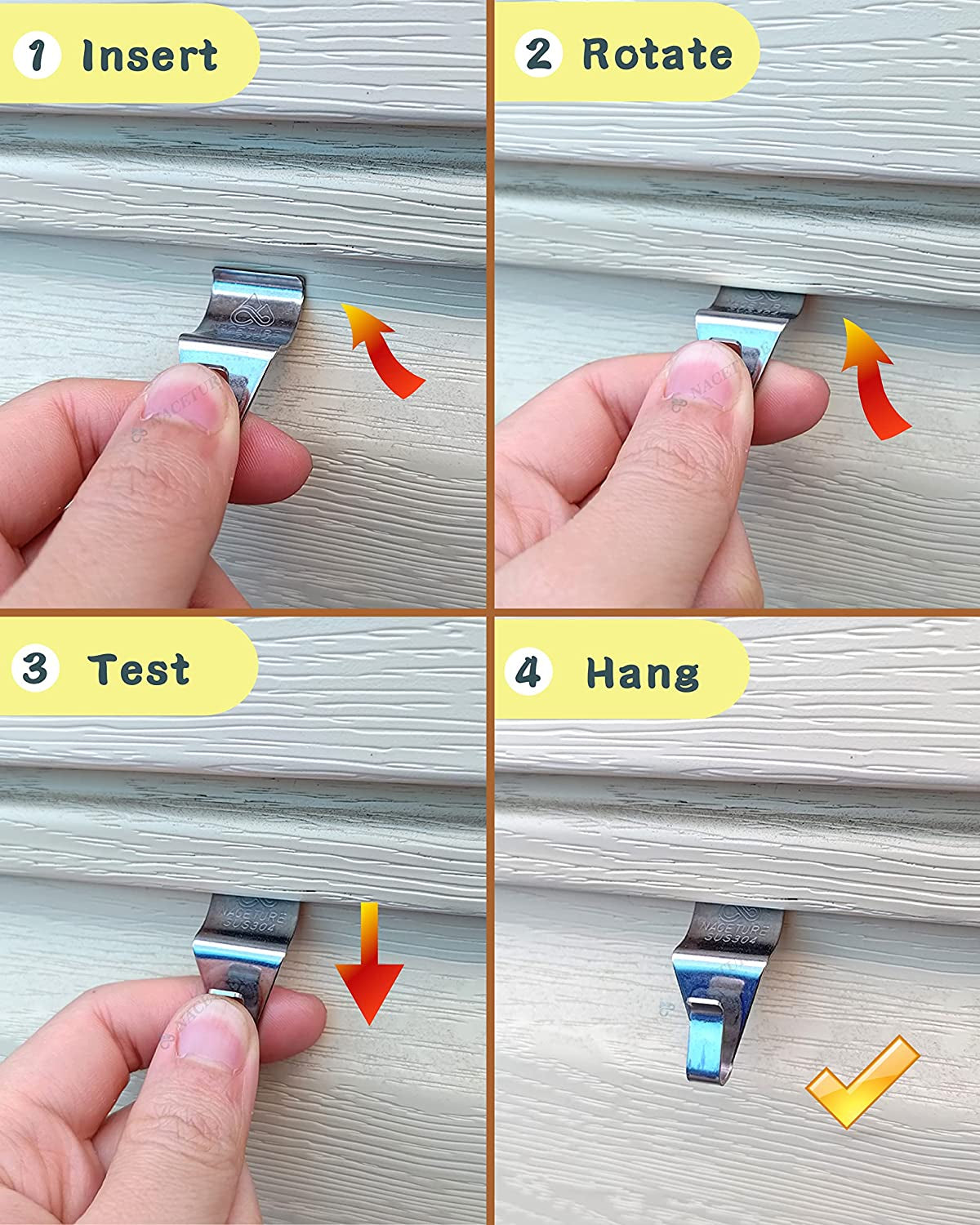 Vinyl Siding Hooks Hanger (10 Pack) | Vinyl Siding Hooks for Hanging Outdoor Deck Decor, No Drill Vinyl Siding Clips for Hanging outside Home or Holiday Decor (Sliver)