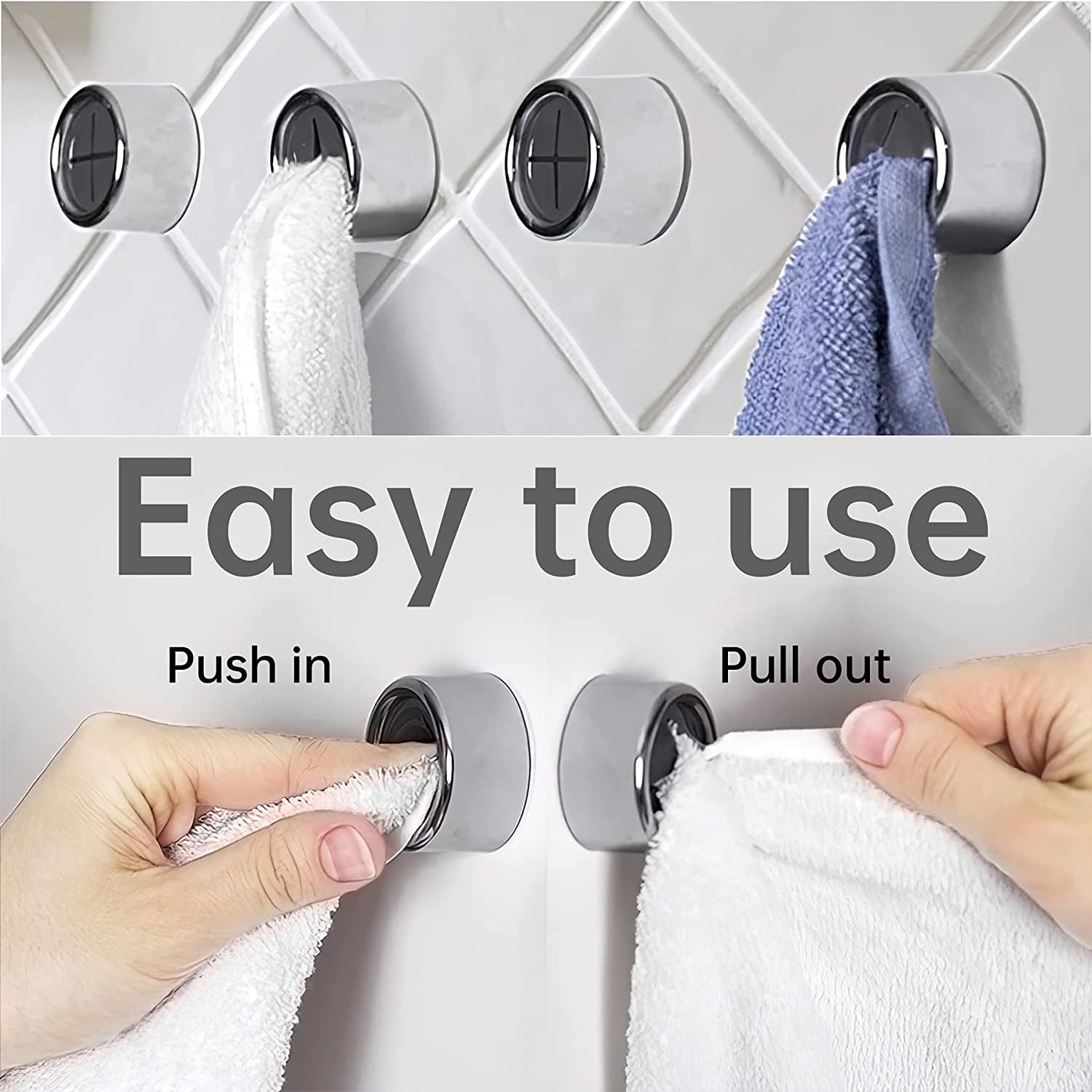 3 Pieces Kitchen Towel Hooks round Adhesive Dish Towel Hook Premium Chrome Finish & Easy Installation Wall Mount Hand Towel Hook Ideal as Bathroom, Shower or Outdoor Towel Holders