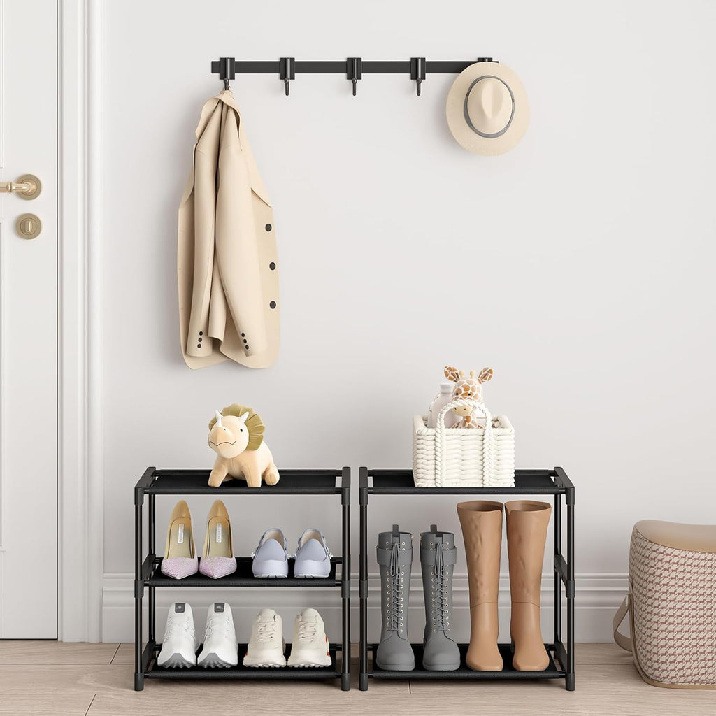 3 Tier Small Shoe Rack, Narrow Stackable Kids Toddler Adult Shoe Storage Organizer Shelf for Closet Floor Front Door Entrance Entryway, Free Standing Shoe Rack Organization Shelves