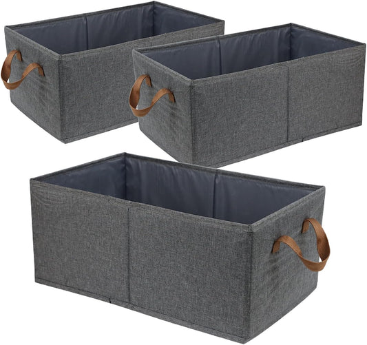 Pack of 3 Large Capacity Storage Bins Closet Organizer System, Sturdy Foldable Storage Boxes for Organizing Clothing, Sheets, Toys, Books - Shelf Organizer Shelves Basket Storage Bin