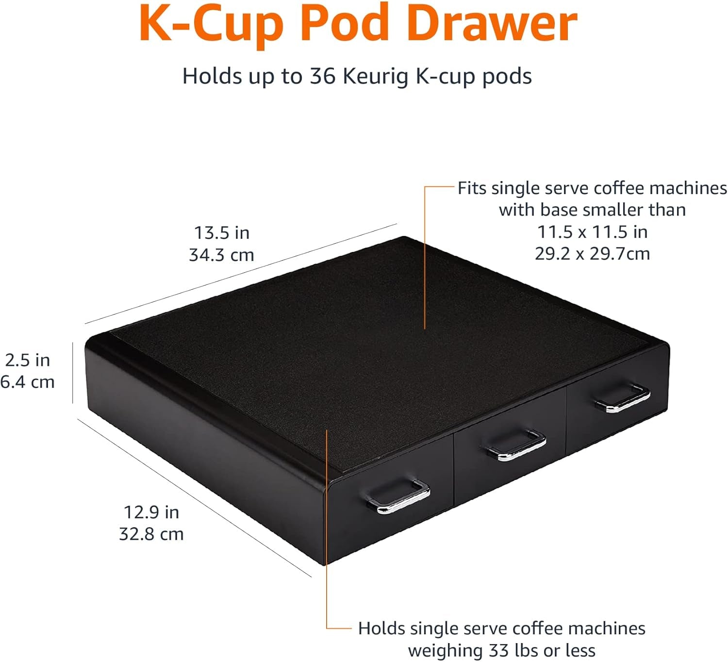 Coffee Pod Storage Drawer for K-Cup Pods, 36 Pod Capacity, Black